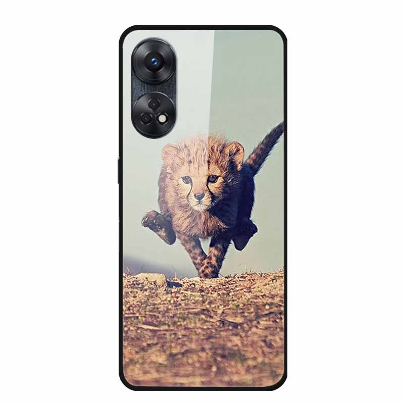 For Oppo Reno8 T 4G Case Luxury Tempered Glass Back Cover Hard Case For Reno8 T 4G 6.43" Capa Funda Animal Vividly Coque Wolf