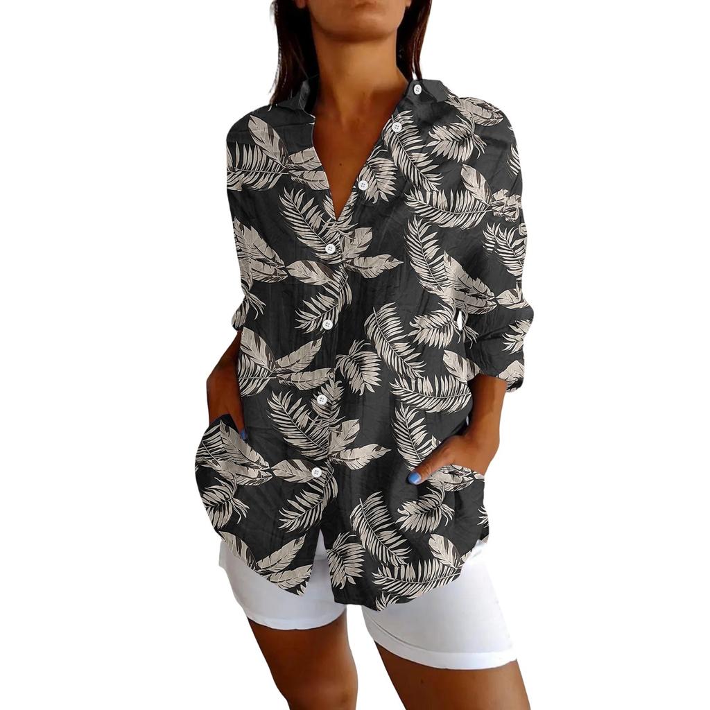 Womens Button Down Shirts Cotton Linen Long Sleeve Dress Shirts Casual Summer Tops Work Blouses