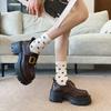 Huiliya Platform-soled Small Leather Shoes Women's British Style New Big Head Metal Buckle Thick Heel Loafers Single Shoes