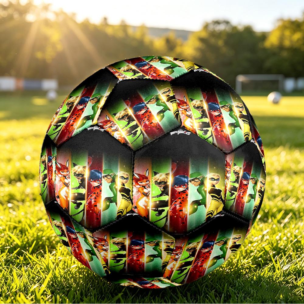 Size 5 Football Miraculous Ladybug Pattern, Wear‑Resistant Soccer Ball for Match Training Daily Sports Play