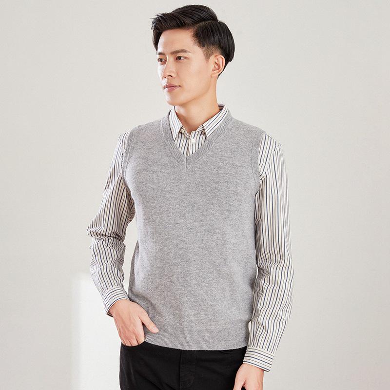 Men's Loose Fit Wool Crew Neck Sweater Vest - Sleeveless Pullover for Spring & Autumn