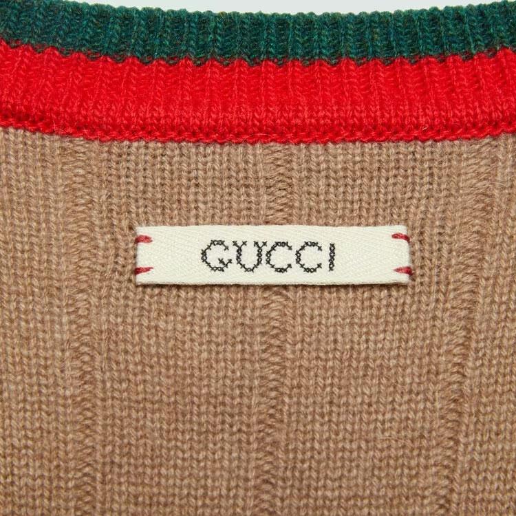 Gucci Vests Men's Camel V-neck Moderate Knitted Fabric 674348-XKB4A-2668