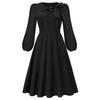 Women's Color Round Neck A-Line Long Sleeve Midi Dress