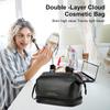 Travel Large Double Layer Cosmetic Bag Waterproof Leather Makeup Bag Women Girls Portable Toiletry Bag Make Up Storage Organizer