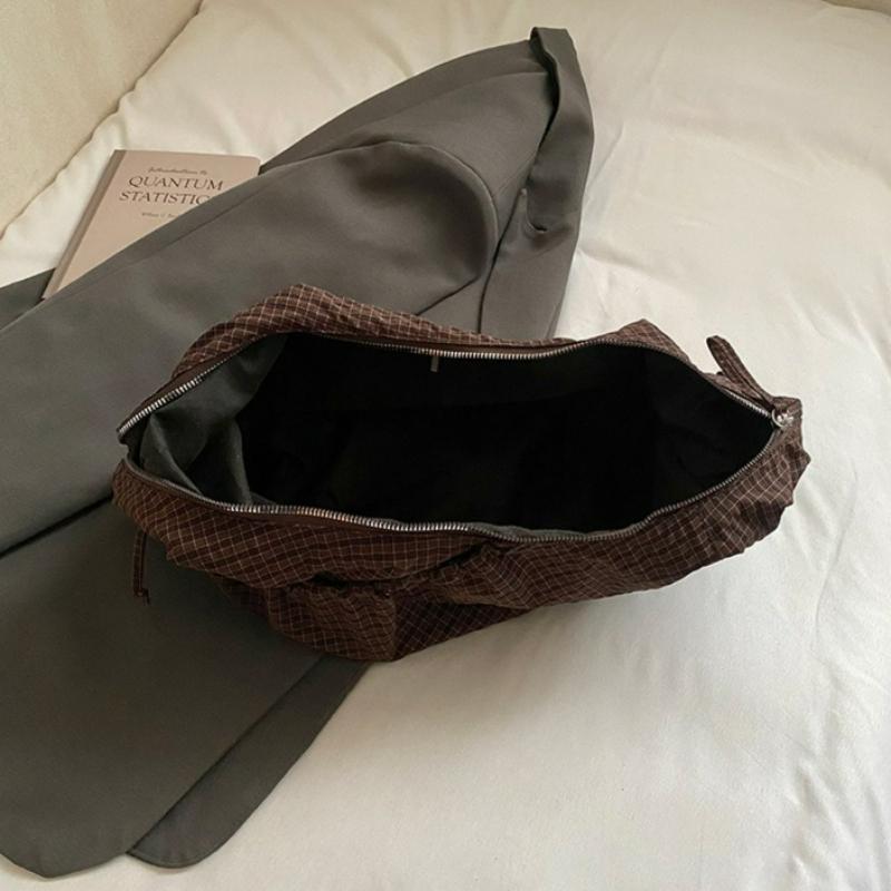 New Fashi Crossbody Bag Wrinkle Design Large Capacity Casual Shoulder Bag Lightweight Plaid Versatile Texture Hobo Bags