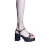 Sheepskin Version~ Retro Waterproof Table High-heeled Sandals One-word Buckle Temperament Small Thick Heel Roman High Heels Women