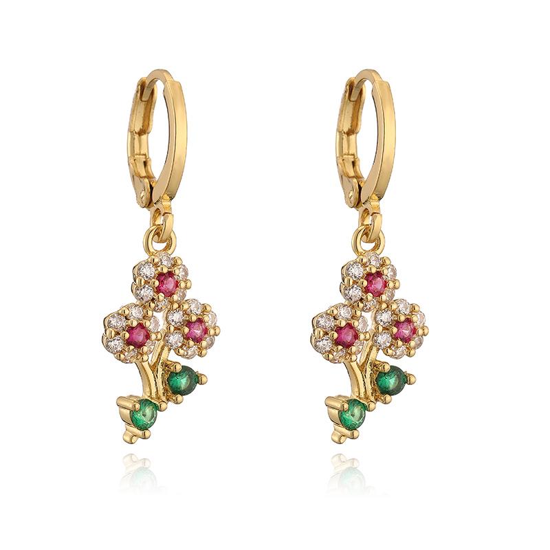 HECHENG, Small Pendant Earrings Shell Flower Sports Sweet and Cute Women's Zircon Party Earrings 1 Pair