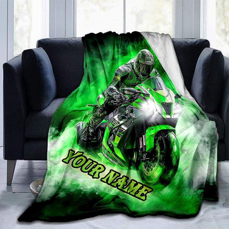 1PC Custom Name Rider Neon Green Smoke blanket versatile,all-season throw suitable for the living room,bedroom,camping,travel,and gift
