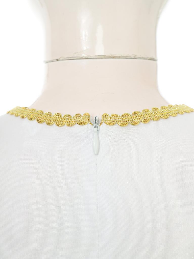 Girls Angel Costume Long Sleeve Gold Trim Patchwork Gown with Feather Accessories for Heavenly Cosplay Performances