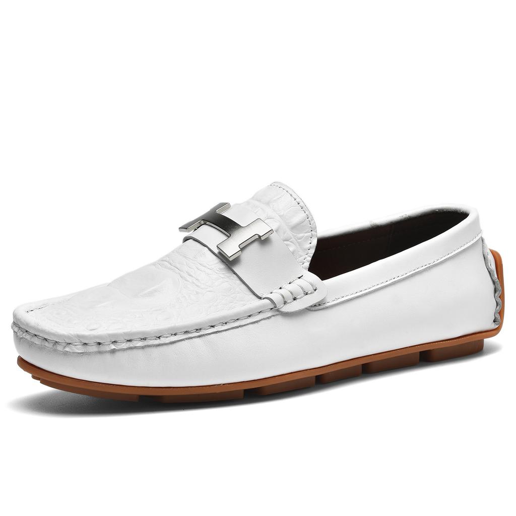 The First Layer of Cowhide Live Broadcast Crocodile Pattern Genuine Leather Beanie Shoes Lazy Driving Shoes British Casual Men's Leather Shoes