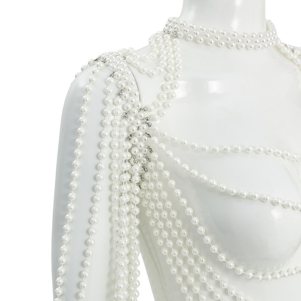 Salircon New Sexy Bridal Tassel Imitation Pearl Shoulder Chain Necklace for Women Elegant Shawl Wedding Jewelry Accessories