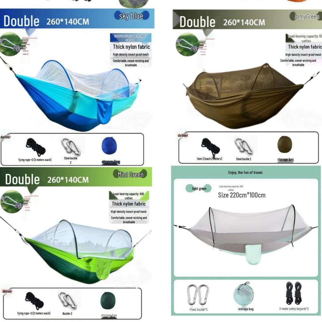 Quick Open Portable Outdoor Hammock with Mosquito Net - Anti-Rollover Design for Adults and Children, Thickened for Camping