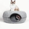 Round Tunnel Cat Bed Comfortable Donut House - light gray