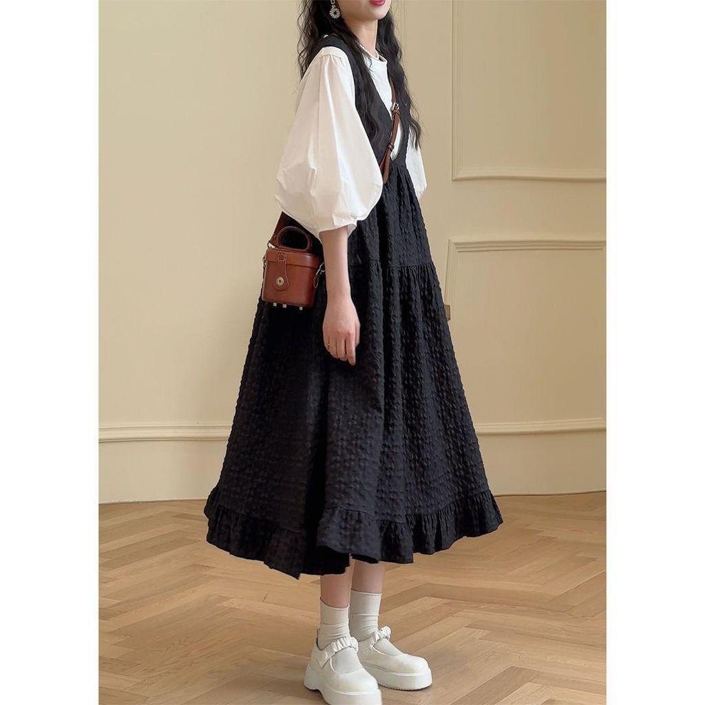 Retro Japanese V-Neck Strap Dress: Women's Korean Style, Loose Slimming, Plus Size Maternity Summer Fashion