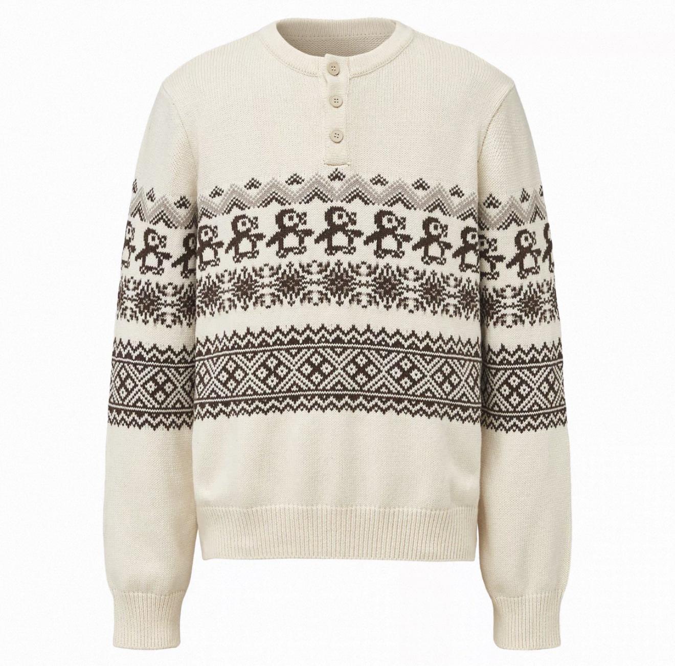 

Premium Christmas Penguin Fair Isle Retro Knit Pullover - Autumn/Winter Crewneck Sweater S