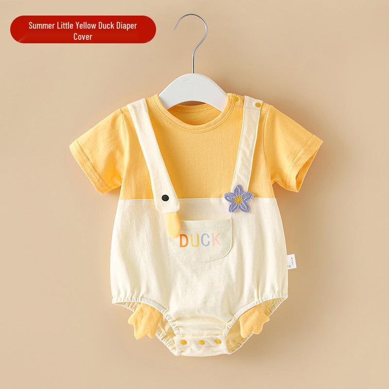 Cute Little Yellow Duck Cotton Baby Romper - Short Sleeve, Summer Thin, Newborn Bodysuit 90