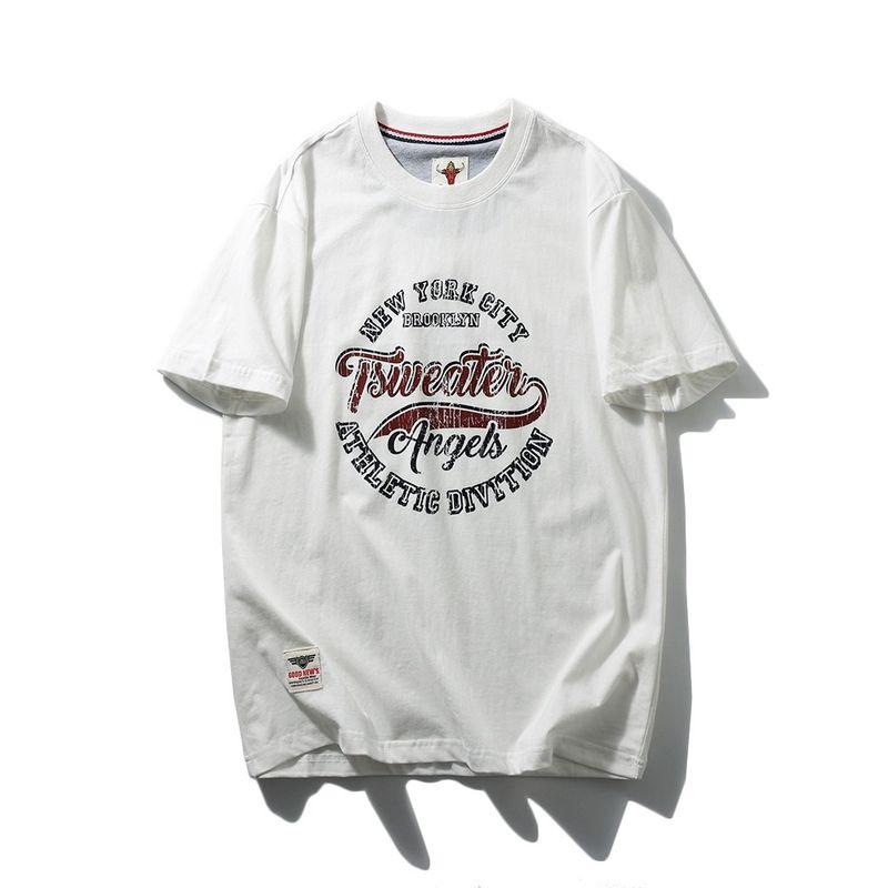 Retro Pure Cotton Brushed Cotton Trendy Brand Letter Print Short-Sleeve T-Shirt for Men, Summer Base Shirt, Foreign Trade Men's Clothing T-Shirt