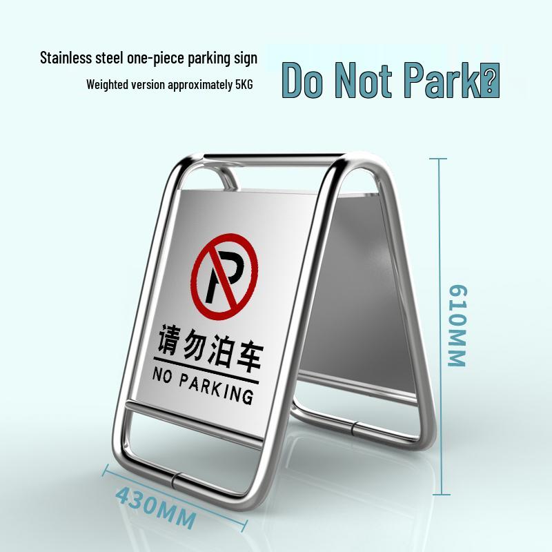 Stainless Steel No Parking, Caution Slippery, A-Frame Folding Sign