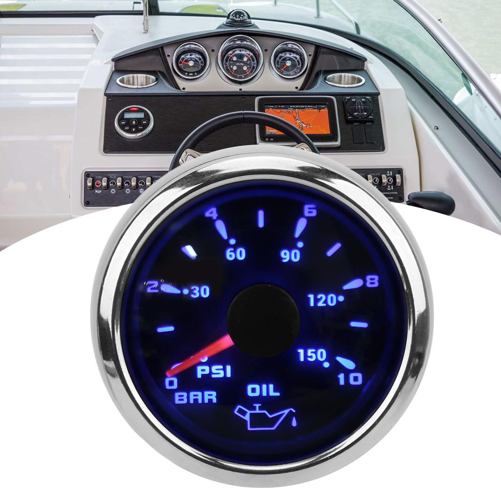 Oil Pressure Gauge Pointer 52mm 2.0in 10‑184 Ohm Colourful Backlight Adjustable Universal for Cars BoatsBlack