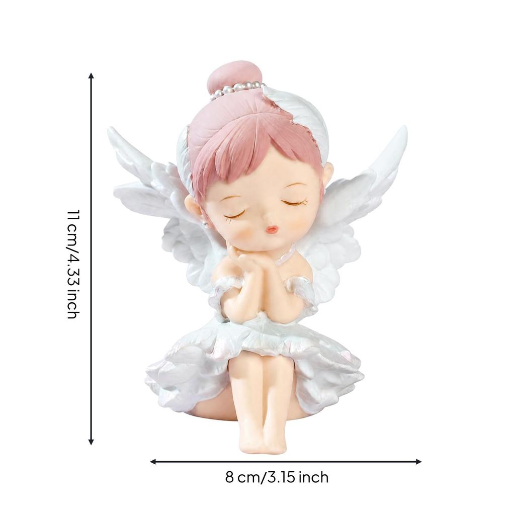 Ballerina Angel Figurine Winged Ornament with Carved Feathers