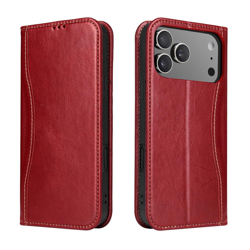 Premium Leather Flip Cover Mobile Phone Case for Apple IPhone 17 Pro Max Air IPhone17 Full Grain Natural Cowhide Card Pocket