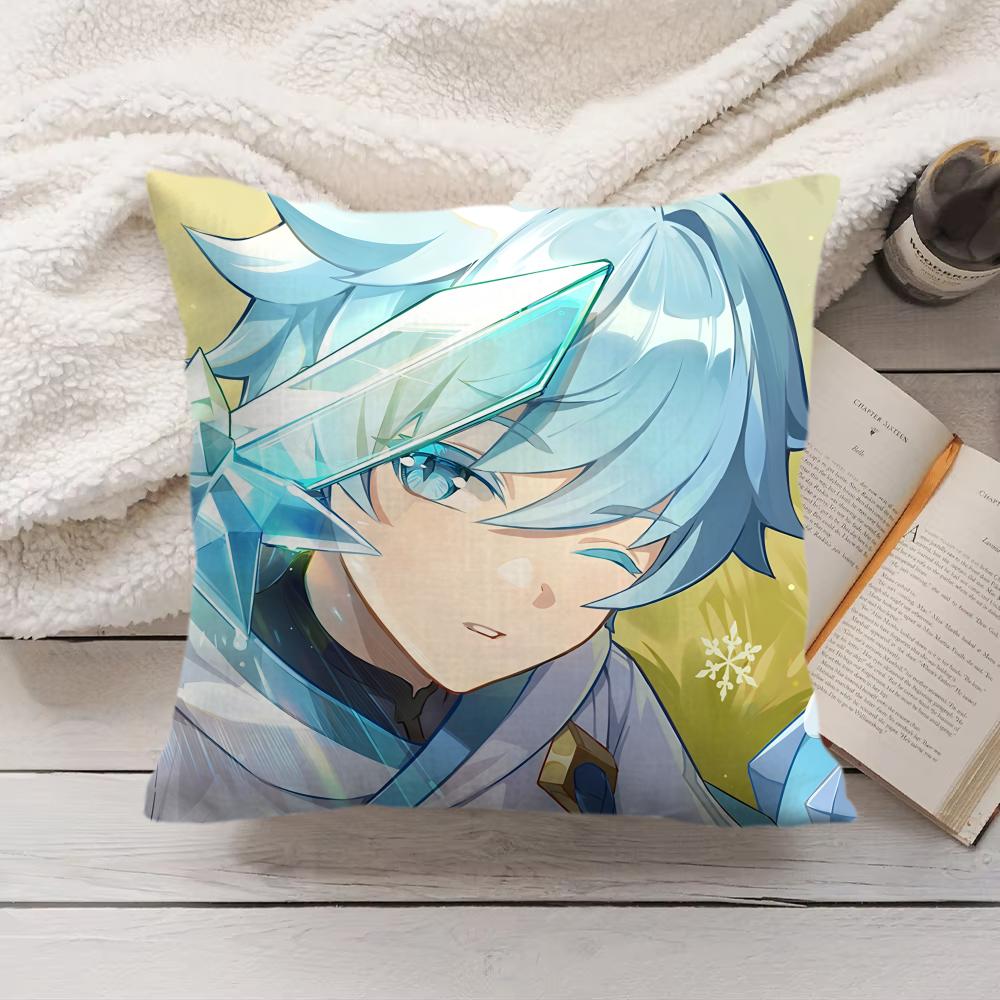 Chongyun Genshin Impact Cushion Cover Silky Short Plush Invisible Zipper Dustproof Sofa Pillow Case For Home Decor