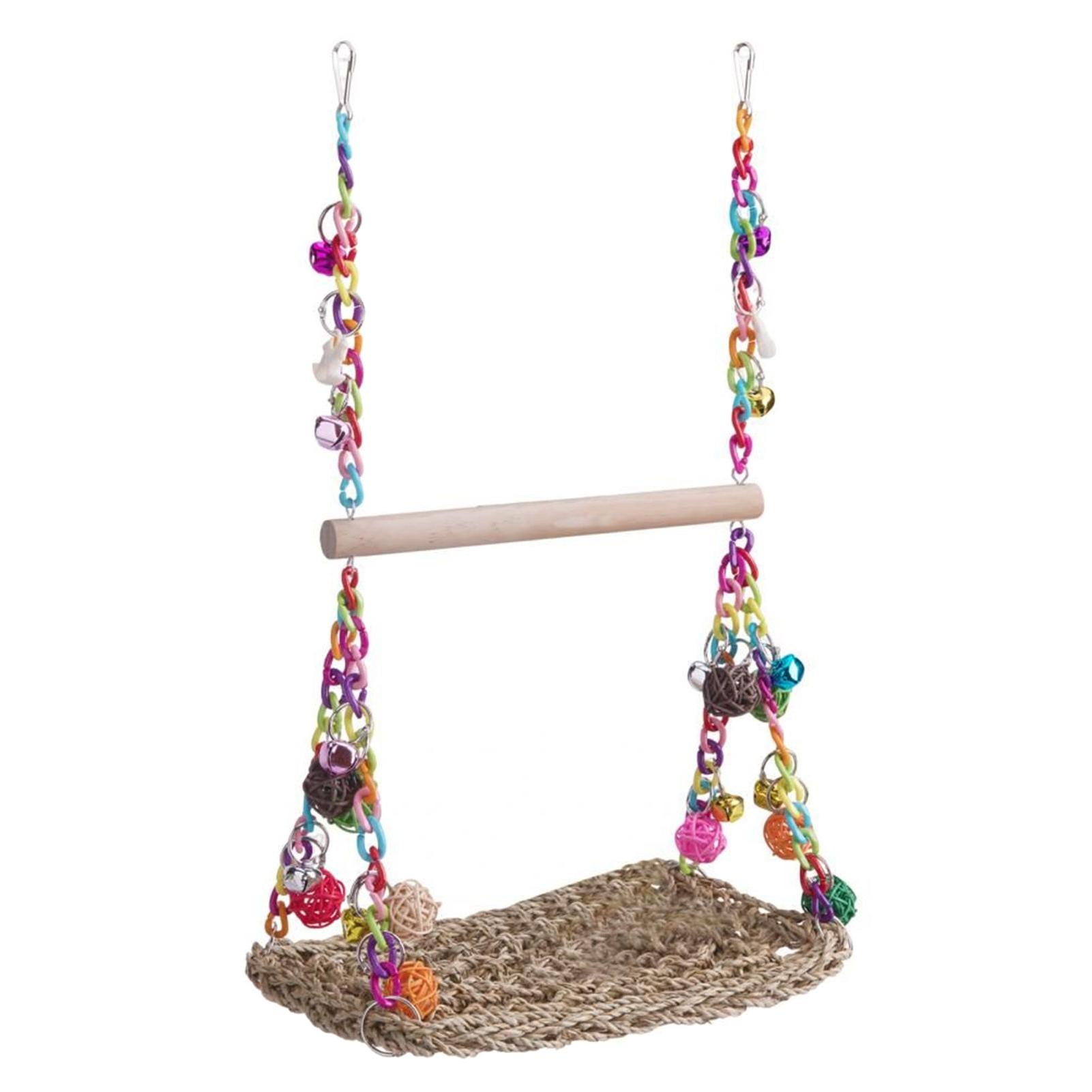 

Bird Toy Woven Swing Hammock Parrot Toy Rattan Ball Design Colourful Chain Double-layer Swing For Small Medium Large Birds
