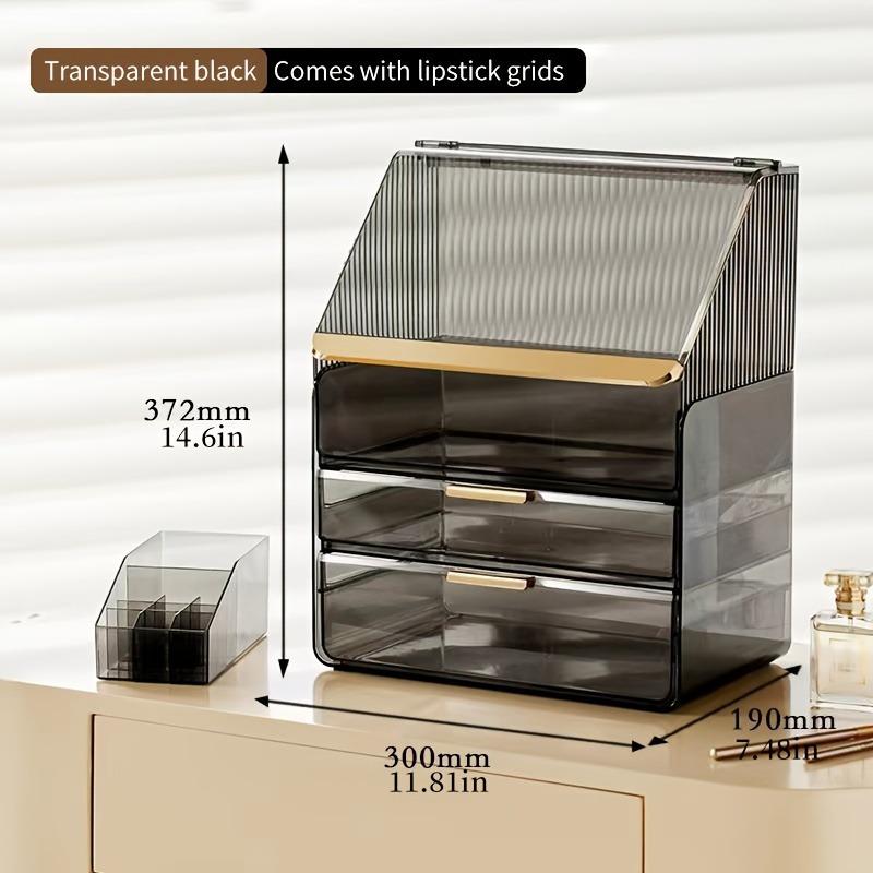 

Flip Lid Cosmetics Storage Box Clear Dustproof Desktop Skin Care Products Lipstick Jewelry Makeup Brush Debris Organizer Rack чёрный