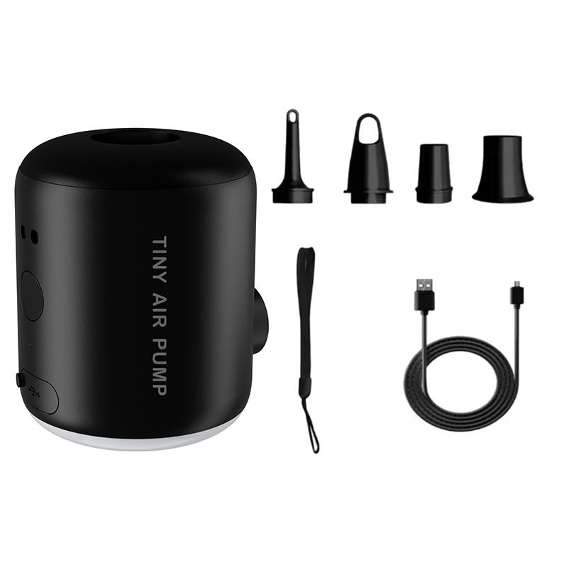 

Портативный зарядный воздушный насос, двойные аккумуляторы, 3 режима освещения, 4 насадки, подходит для кемпинга и использования на открытом воздухе чёрный