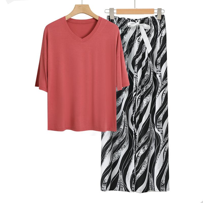 Sommer Damen Pyjama Sets Modal Kurzarm T-Shirts und Weitbein Hosen Heiß Lässig Homewear 2-teiliges Anzug Damen Nachtwäsche