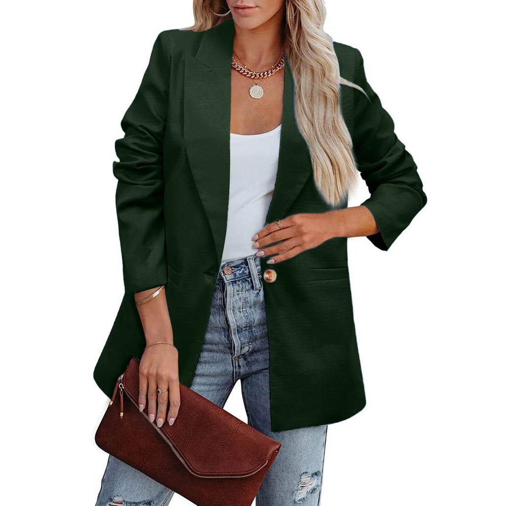 Women's  Work Casual Long Sleeve V-Neck Single Button Solid Color Coat