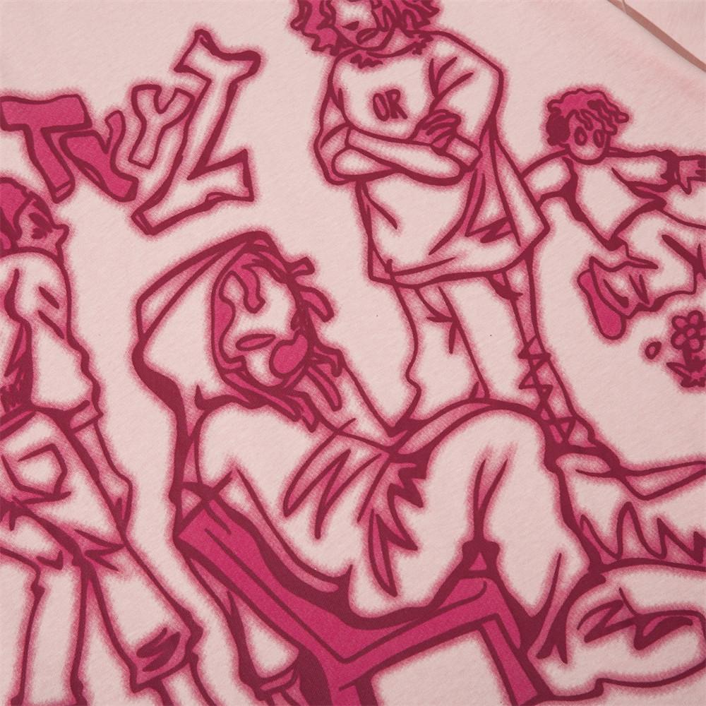 Letní Kreslený Styl Skica Tištěné Tričko s Krátkým Rukávem Pánské China-Chic Ležérní Prodyšné Tričko s Pětinovým Rukávem Bavlněné Tričko