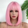 Short Bob Pink Cosplay Wig with Bangs Synthetic Straight Wigs for Women Wig Hair Natural Stylish Suitable for Costume Wigs