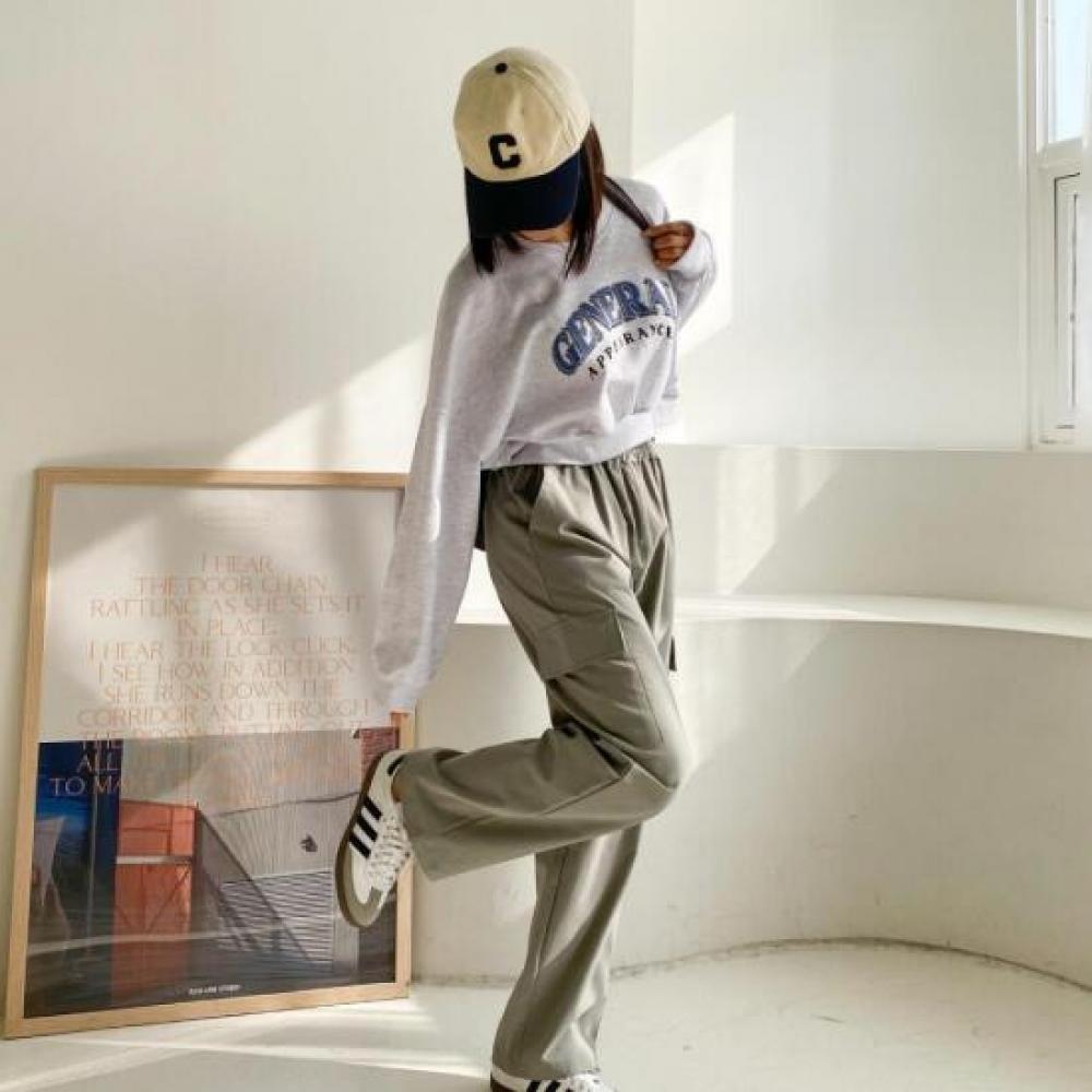 New Arrivals Open Run Women Straight Pants Spring Stretch Wide Banding Pockets