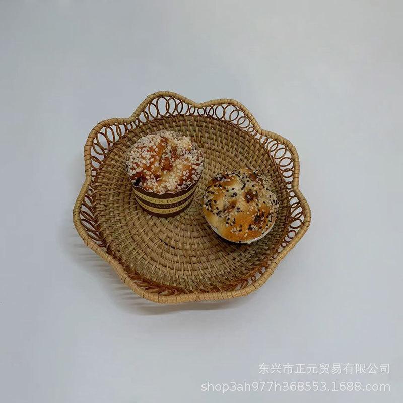 Rattan fruit basket woven fruit plate snack basket creative living room household bread basket storage basket rattan