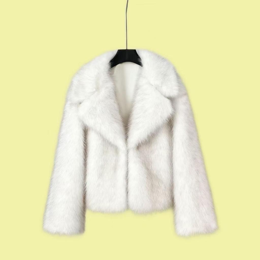 New European and American style lapel collar imitation fur short imitation fox fur coat fashionable and simple women's clothing