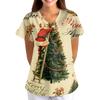 Women's Christmas Print Loose Fit V-Neck Short Sleeve Scrub Top with Pockets for Work