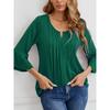 Women S Elegant Casual 3 4 Sleeve V Neck T Shirt With Ruffle Front Pleats