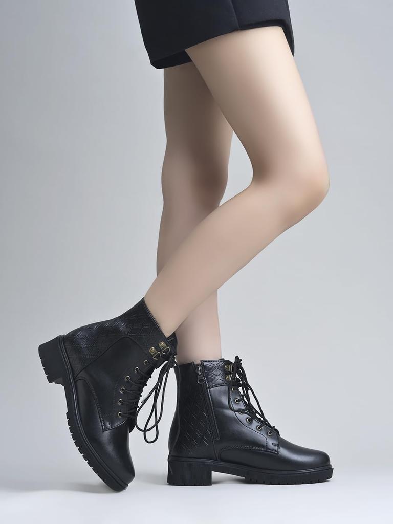 Shoetopia Womens  Chunky Heel Short Booties with Non-Slip Sole, Comfortable Trendy Ankle Boots | Soft Cushioned Sole | Casual, Party & Winter Wear