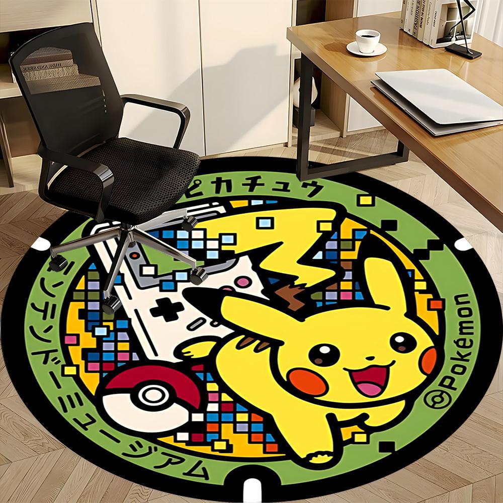 1pc Pikachu Gaming Office Round Area Rug, Indoor Mat Suitable For Office, Under Office Chairs Bedroom Living Room Home Decor, Room Deco