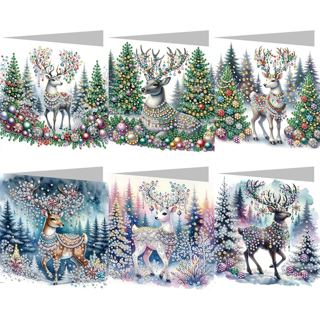 6Pcs Christmas Special Shape Christmas Book Rhinestone Painting Card Kit Diamond Painting Greeting Card for Holiday Party Favors