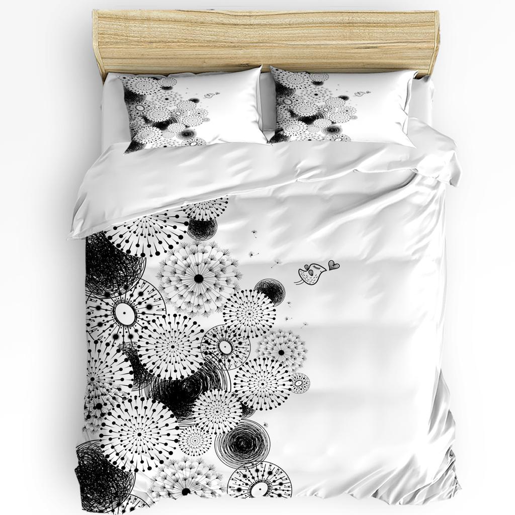 Black And White Dandelion Plant Duvet Cover With Pillow Case Custom 3pcs Bedding Set Quilt Cover Double Bed Home Textile