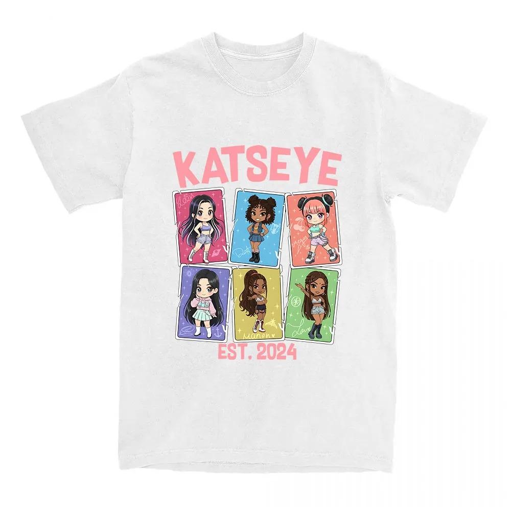 2026 Hot Sale KATSEYE EST. Chibi Member Card Cotton T-Shirt, Loose Fit for KATSEYE Fans Women and Men T-shirts Casual Short Sleeve Oversized Tops