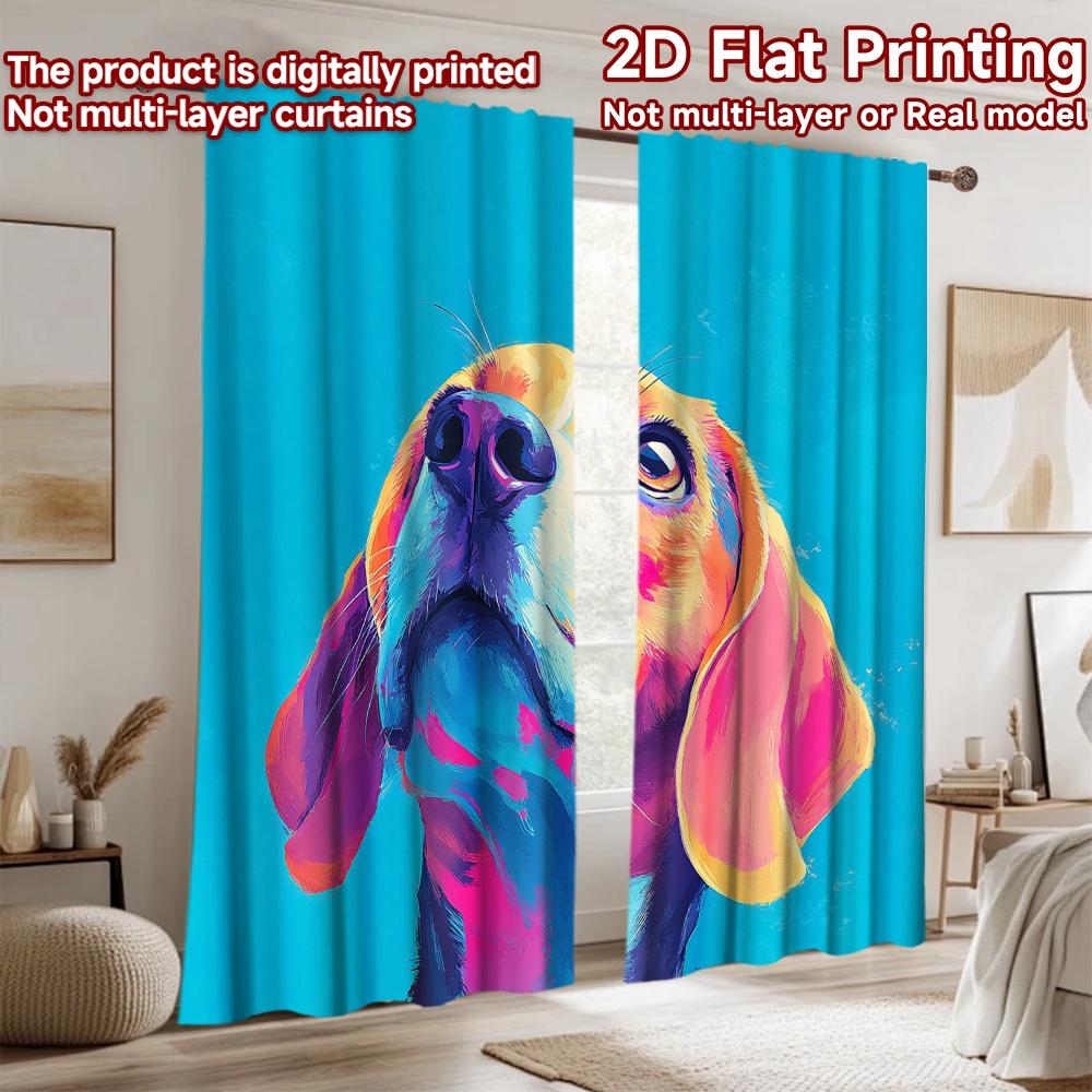 2D flat printing 2pcs Party Window Curtains Colorful Dog Portrait Digital Printed Polyester Drapes Festive Curtains Use for