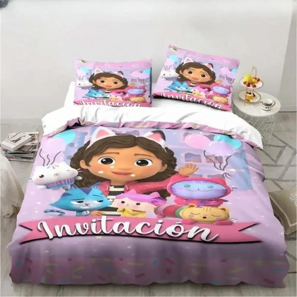 Gabbys Dollhouse Characters Bedding Set Duvet Cover Sheet Printed Bed Set Pillowcase Bed Full Queen King Size Comforter Bedroom