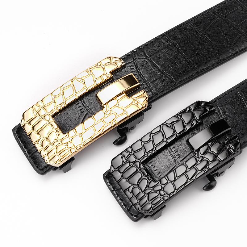 Belt New Leather Men'S Belt Cowhide Young People'S Versatile Middle-Aged And Young People'S Belt Toothless Automatic Buckle