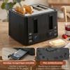 Toaster, 4 Wide Slots, 7 Browning Levels, Defrost, Reheat, Cancel Functions, Removable Tray, Black