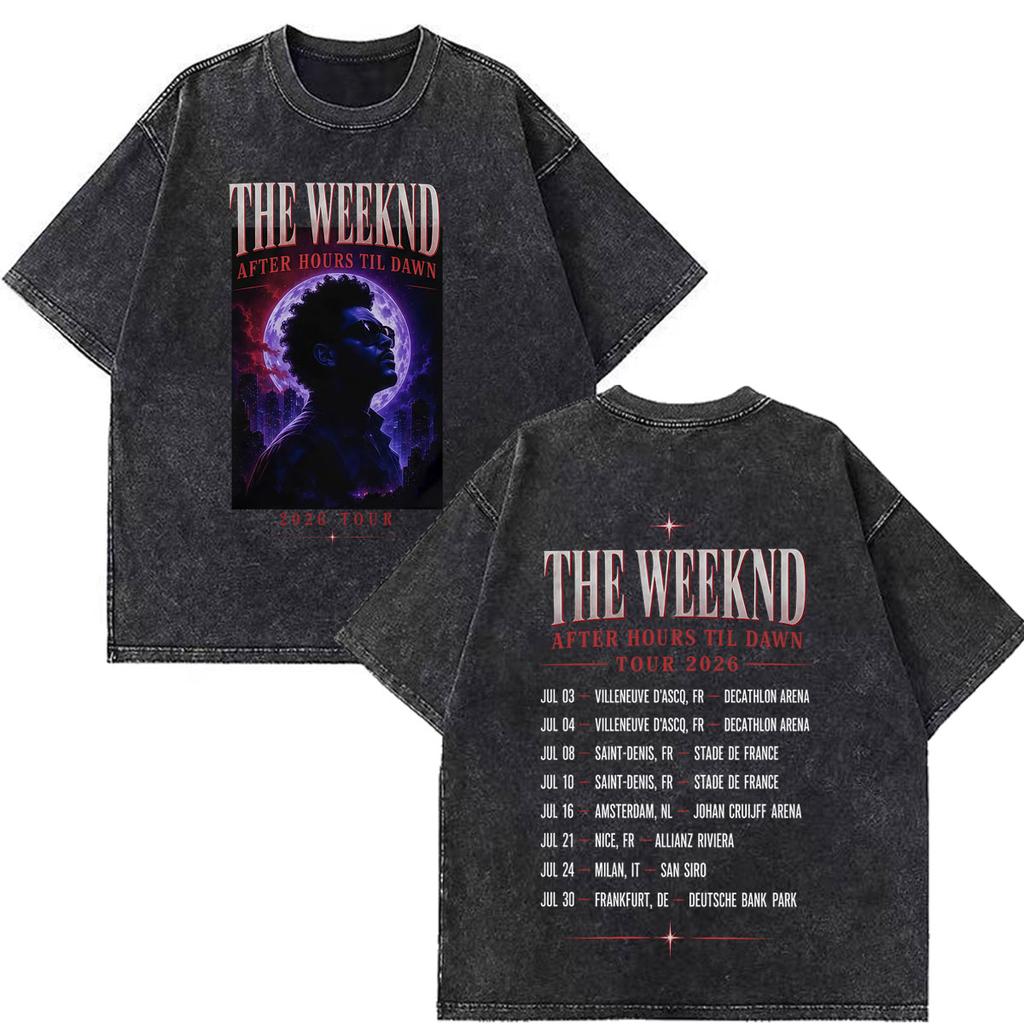 The Weeknd After Hours Til Dawn Tour 2026 Print Vintage Washed Tshirts Men Women Fashion T Shirt Casual Short Sleeve Tshirts