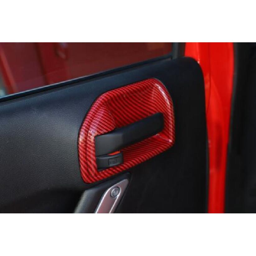 Red Carbon Door Handle Bowl Cover Trim for Jeep Wrangler JK 11-18 4Dr Accessorie