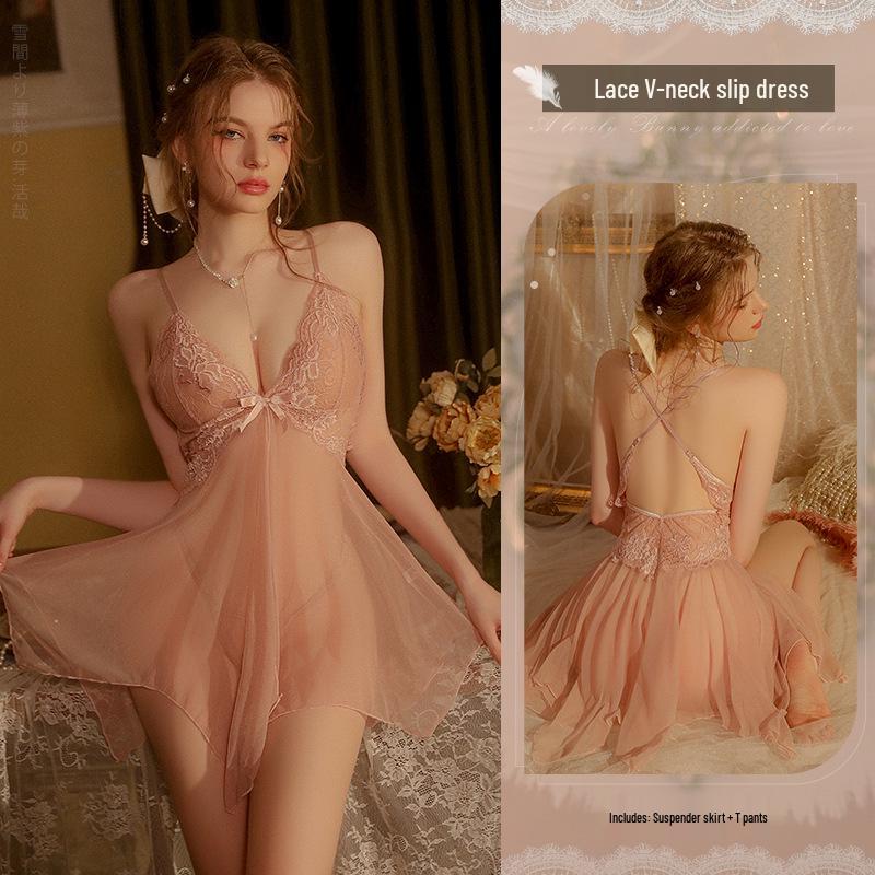 

Комплект майки и ночной юбки с разрезом Man Yan See-Through L розовый